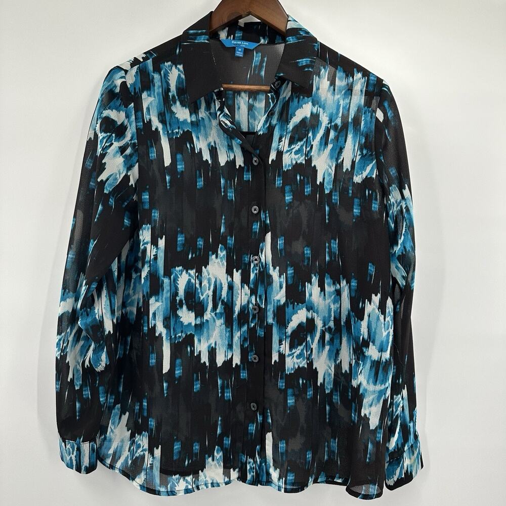 Derek‎ Lam Design Nation Blouse Womens Medium Blue Watercolor Skyline Sheer